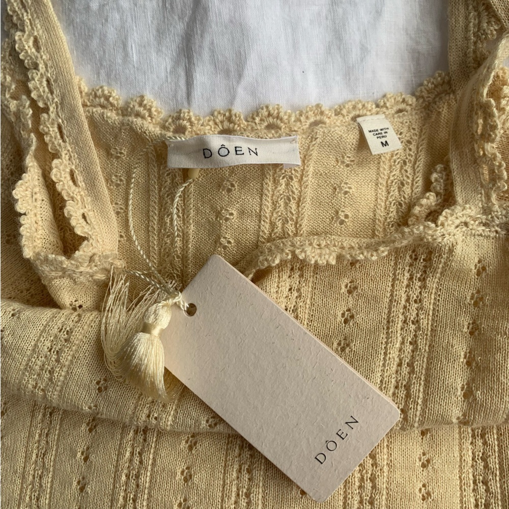NWT Doen Merise Pointelle Alpaca Silk Square Neck Knit Cami Top Buttercream - Picture 10 of 13